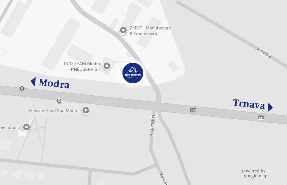 Mapa polohy kamennej predajne Zeus Centrum v Modre
